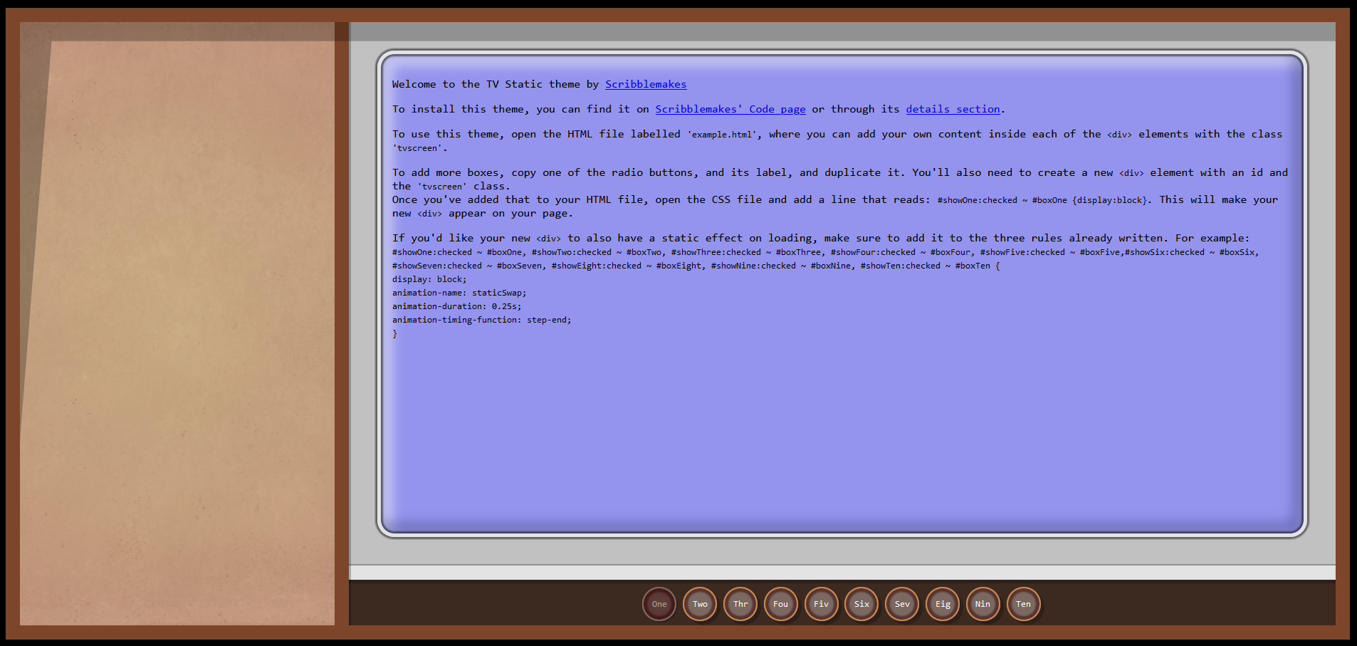 A preview image of a website theme named 'TV Static'.